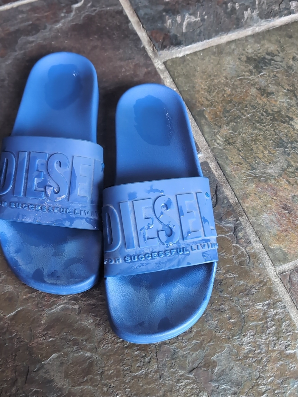 Diesel Mens' Bright Blue Logo Slide Sandals